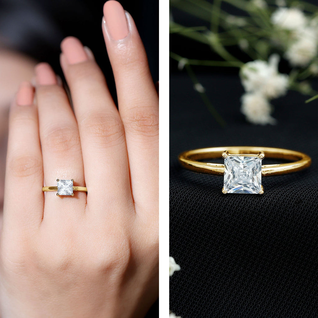 1 Carat Princess Cut Cubic Zirconia Solitaire Engagement Ring with Certificate