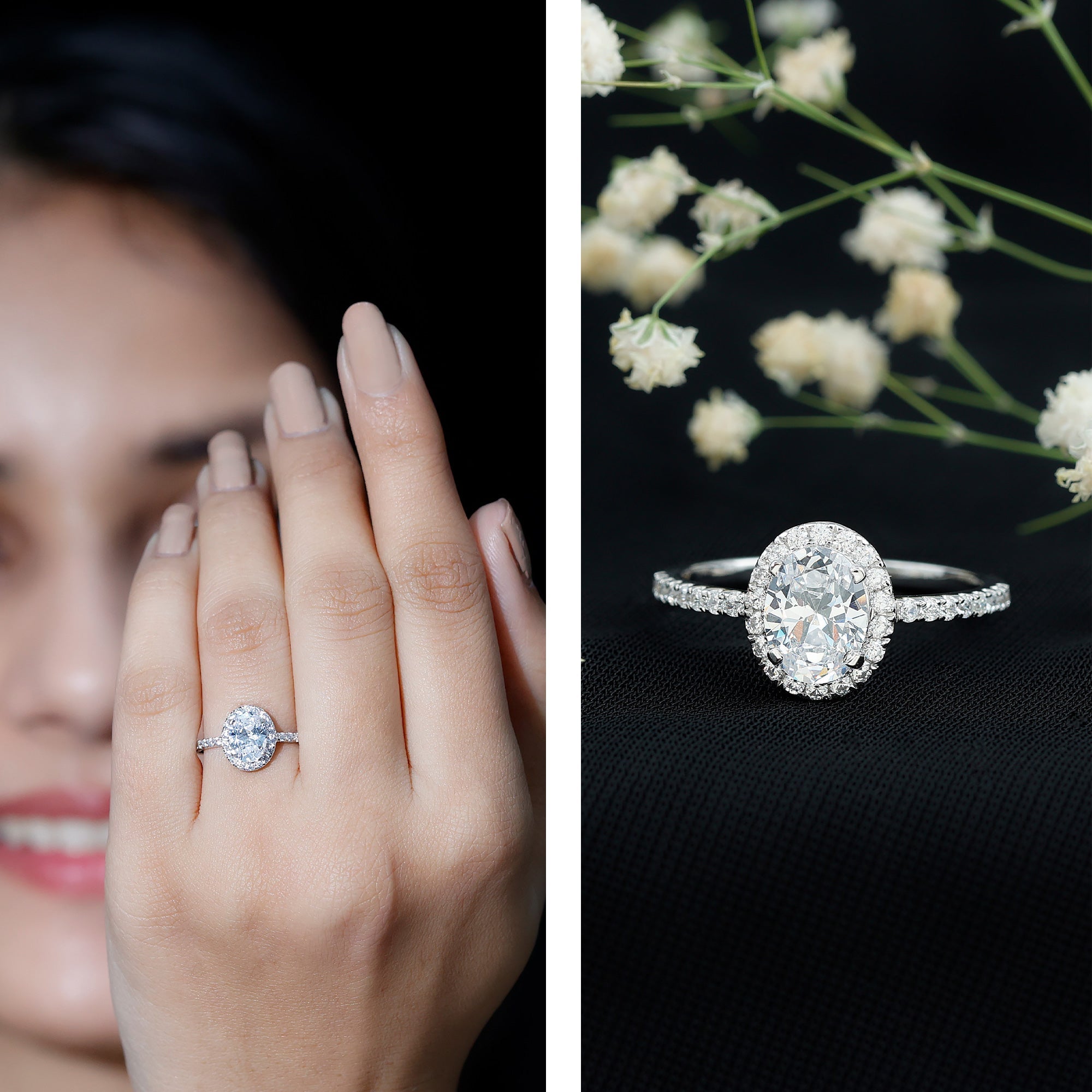 1.2 Carat Cubic Zirconia Oval Halo Engagement Ring for Women
