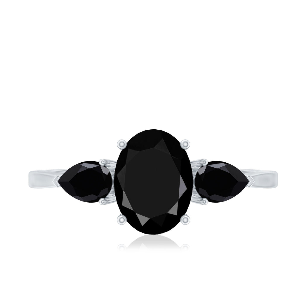 Natural Black Onyx Three Stone Engagement Ring