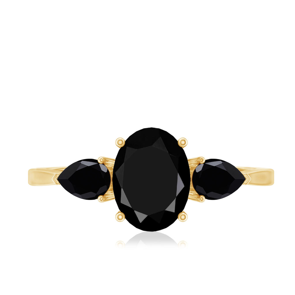 Natural Black Onyx Three Stone Engagement Ring