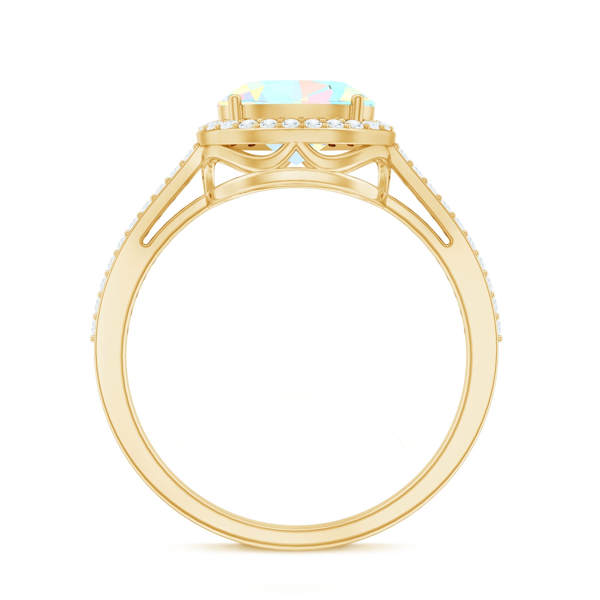 Genuine 6X8mm Oval Opalescent East West Engagement Ring with Diamond Halo