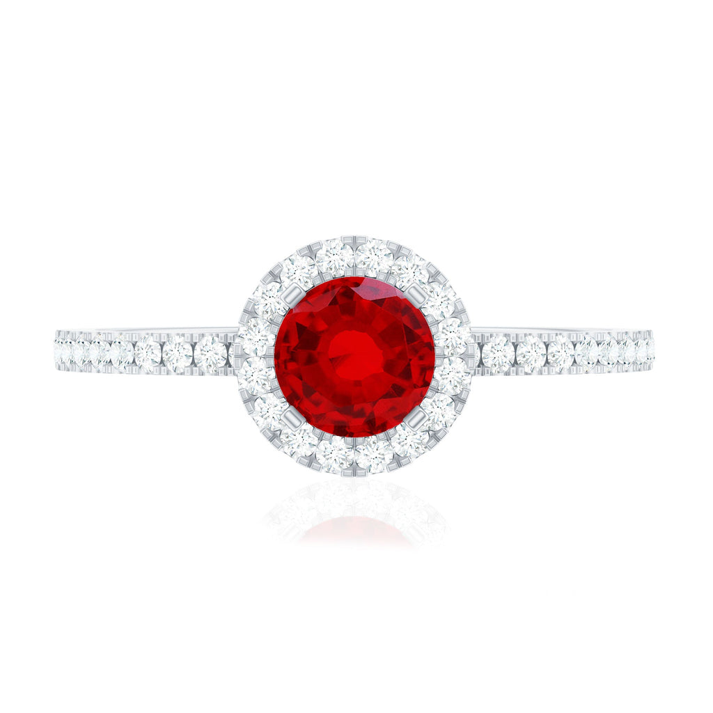 0.6 Carat Lab Created Ruby and Diamond Halo Engagement Ring