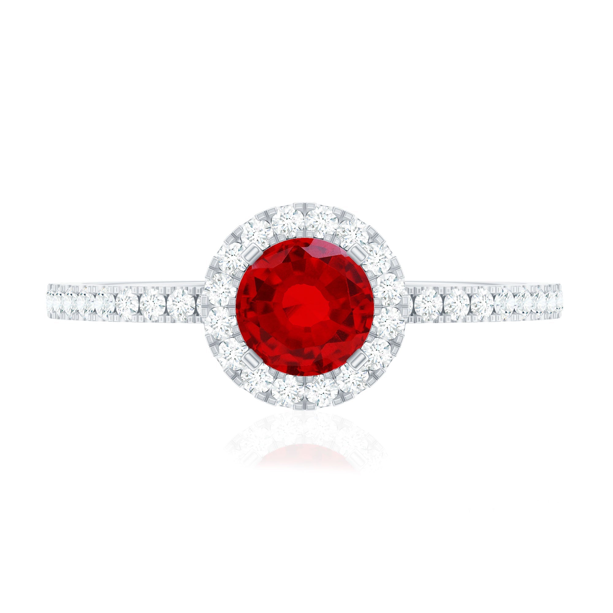 0.6 Carat Lab Created Ruby and Diamond Halo Engagement Ring