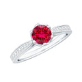 1 CT Round Shape Created Ruby Solitaire Engagement Ring with Diamond