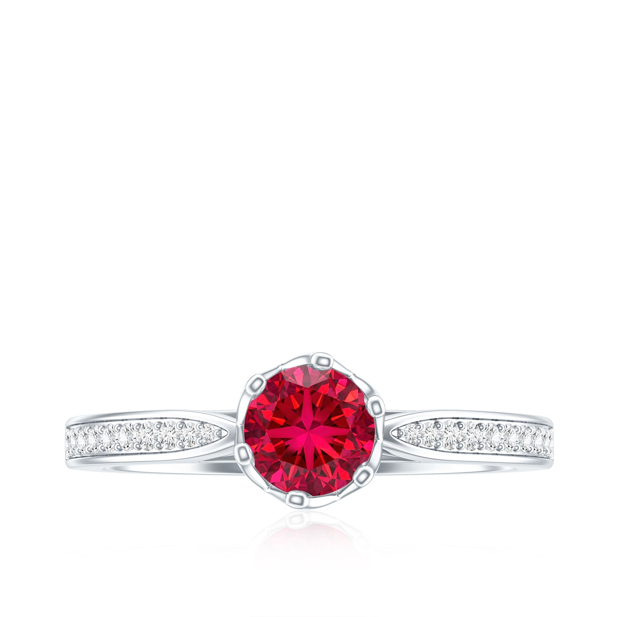 1 CT Round Shape Created Ruby Solitaire Engagement Ring with Diamond
