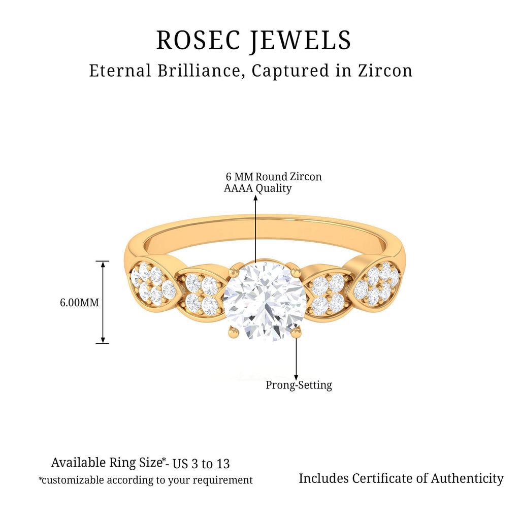 Classic Round Zirconia Engagement Ring with Side Stones