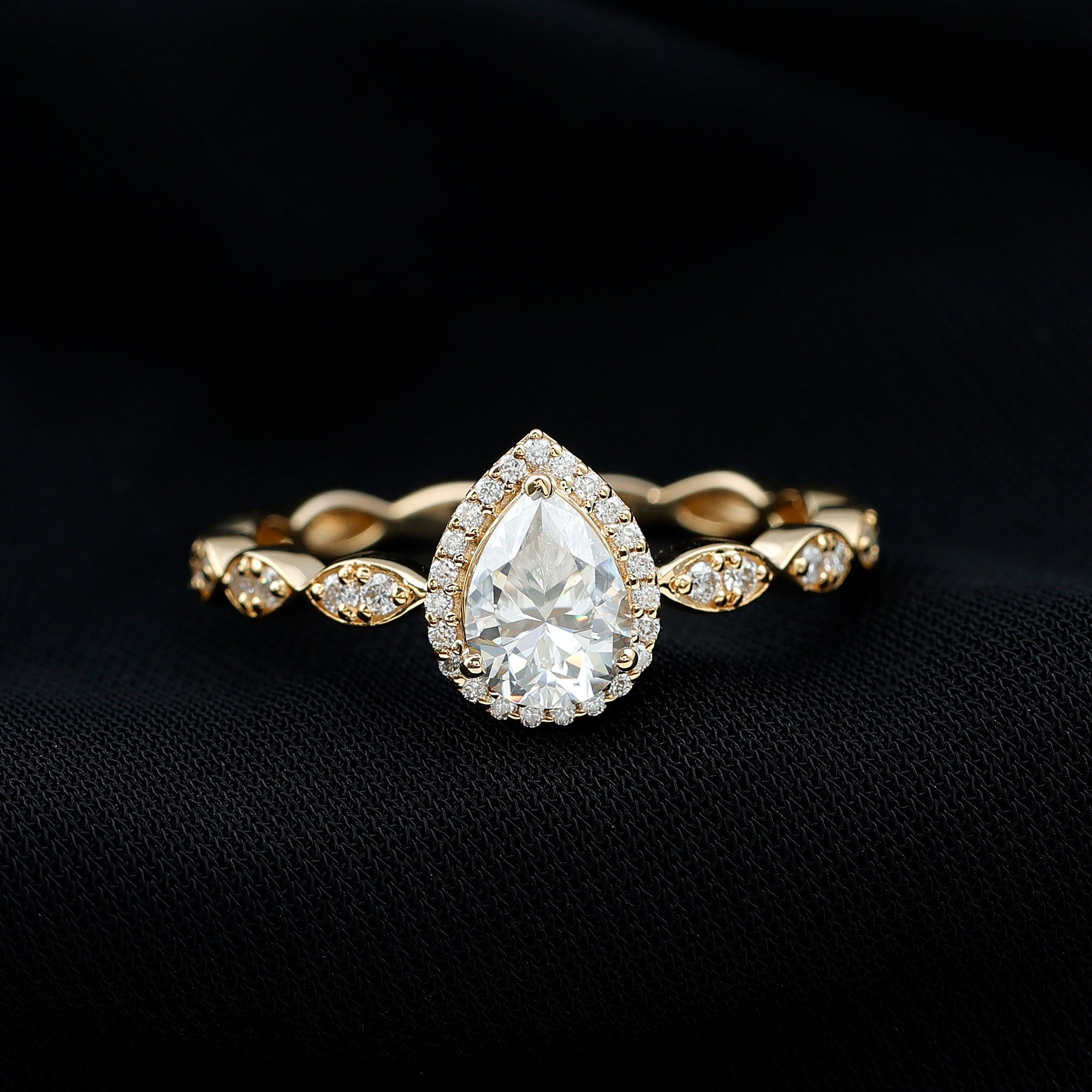 Cubic Zirconia Pear Halo Engagement Ring with Side Stones