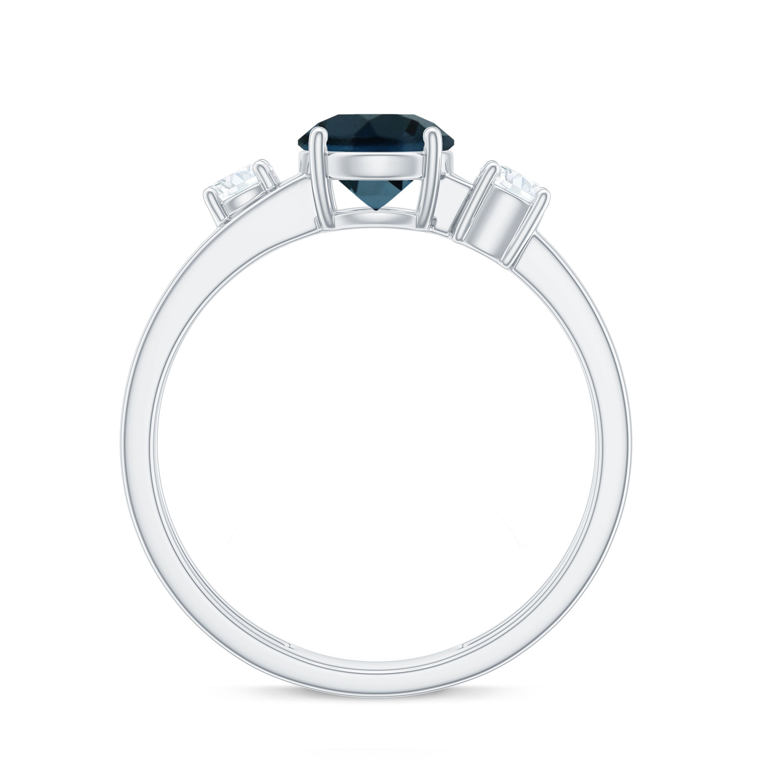7mm Round London Blue Topaz Double Band Engagement Ring with Diamond