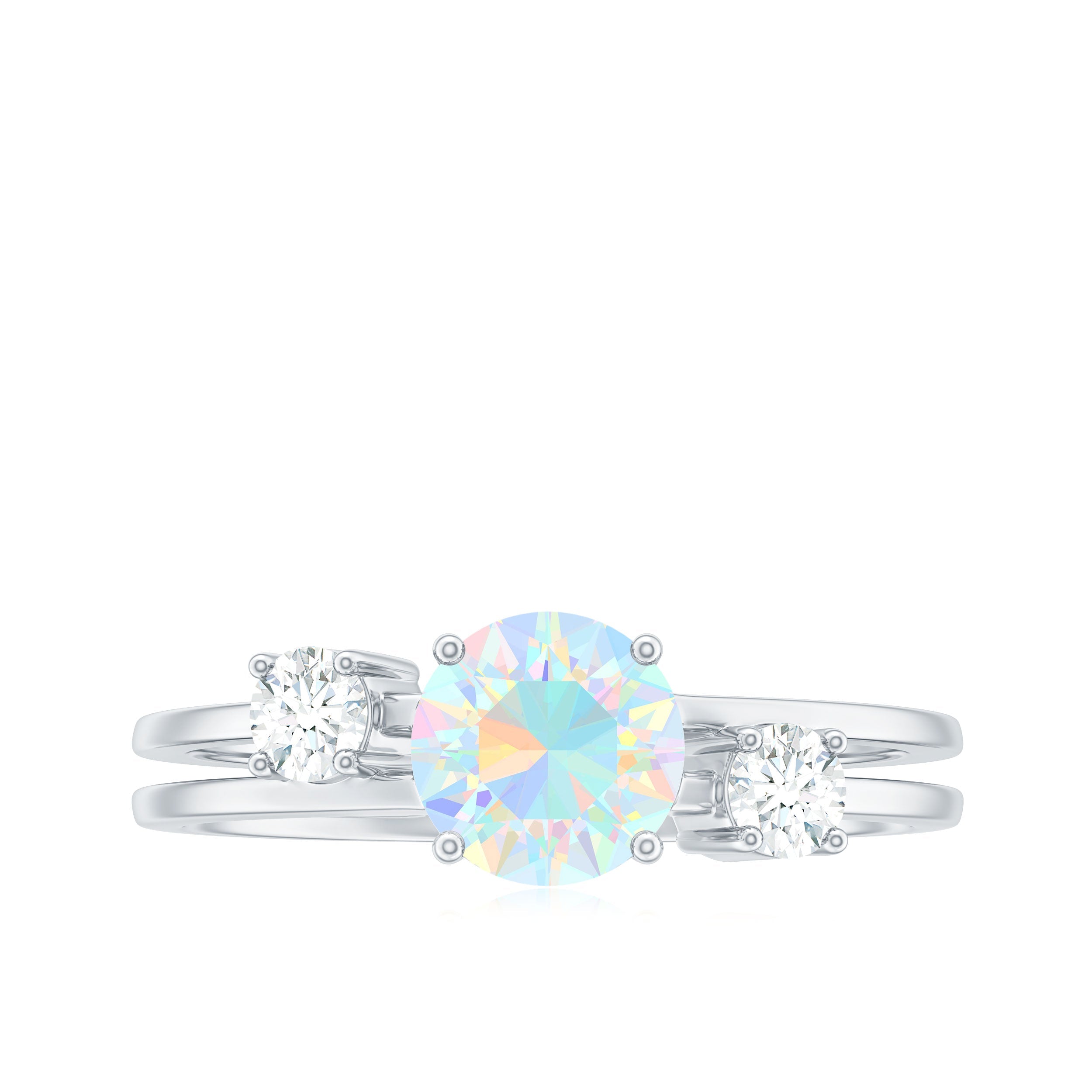 Natural Ethiopian Rainbow Opal Diamond Three Stone Engagement Ring