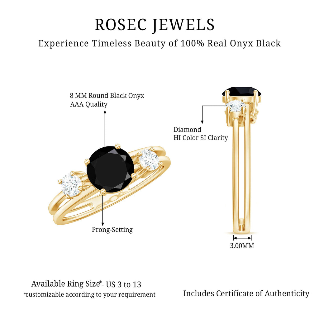 Real Black Onyx and Diamond Double Band Engagement Ring