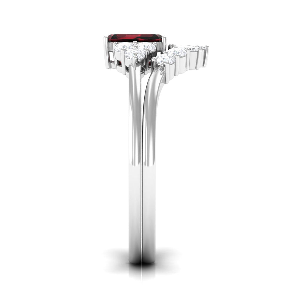 Genuine Garnet Diamond Emerald Cut Engagement Wedding Ring Set of 2