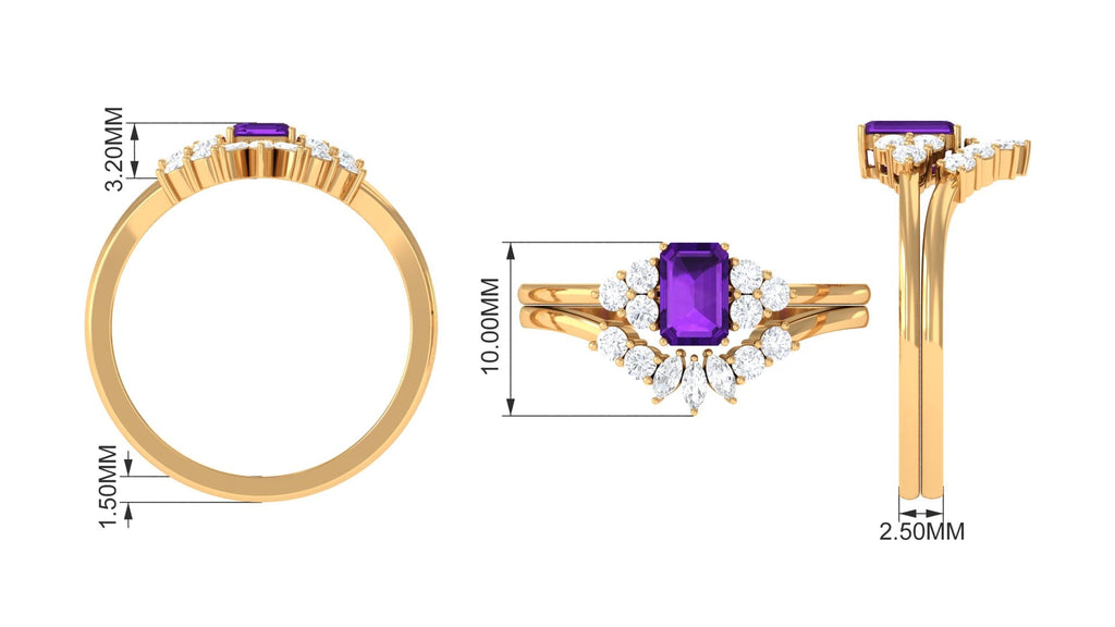 1.4 Carat Amethyst Emerald Cut Engagement Ring with Diamond Wedding Band