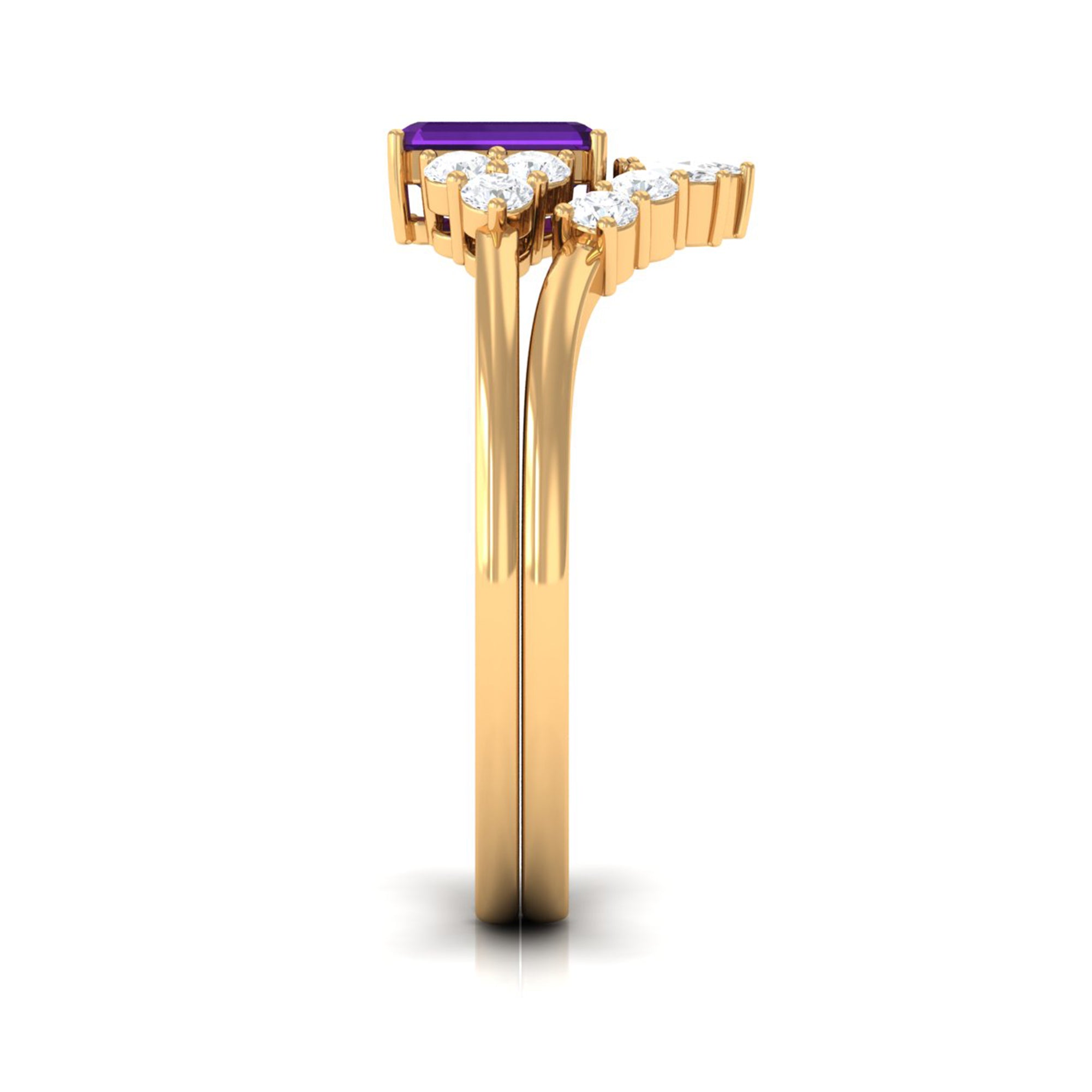 1.4 Carat Amethyst Emerald Cut Engagement Ring with Diamond Wedding Band