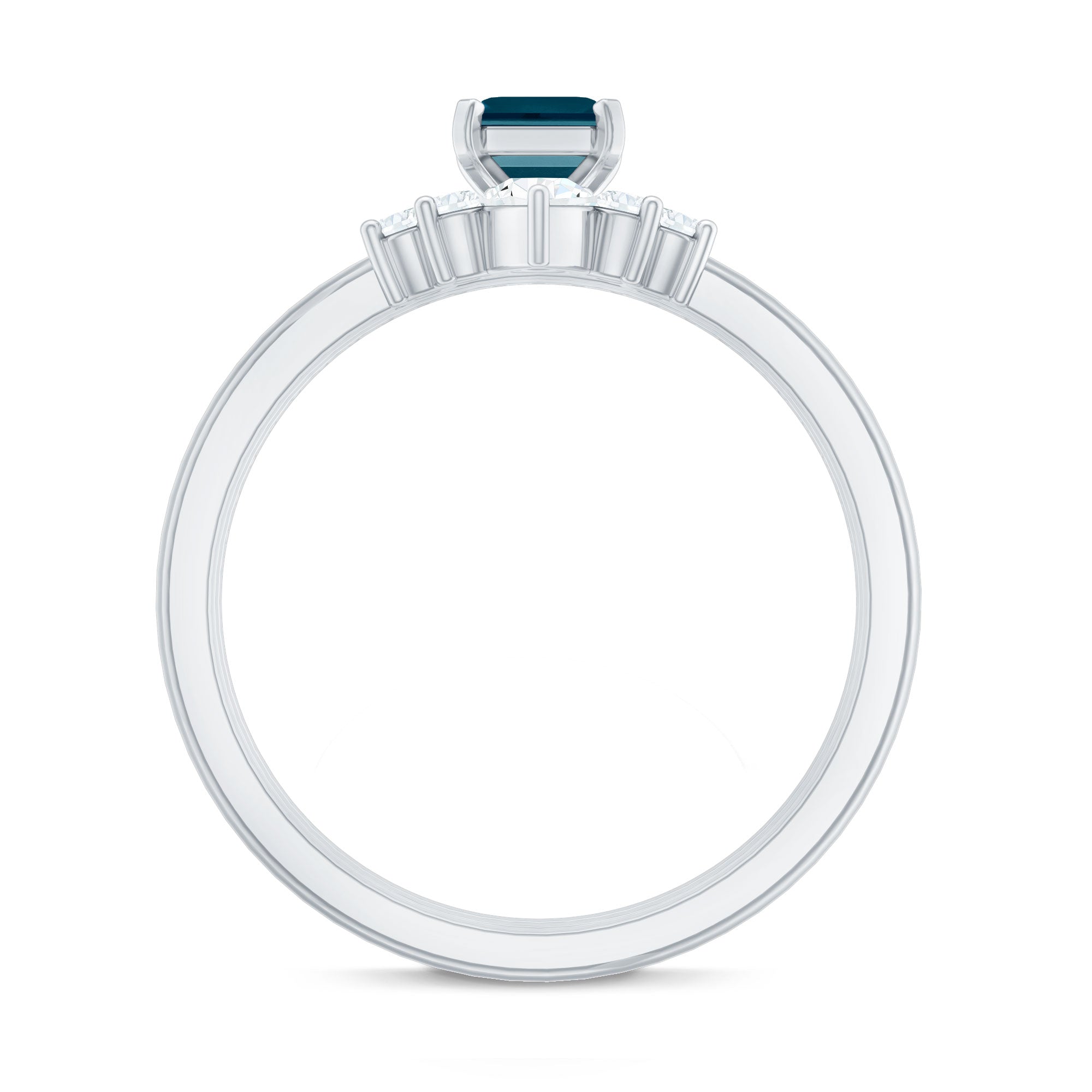 4X6mm Emerald Cut London Blue Topaz Solitaire Trio Ring Set with Diamond