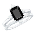 Certified 2 Carat Emerald Cut Lab Grown Black and White Diamond Engagement Ring with Enhancer