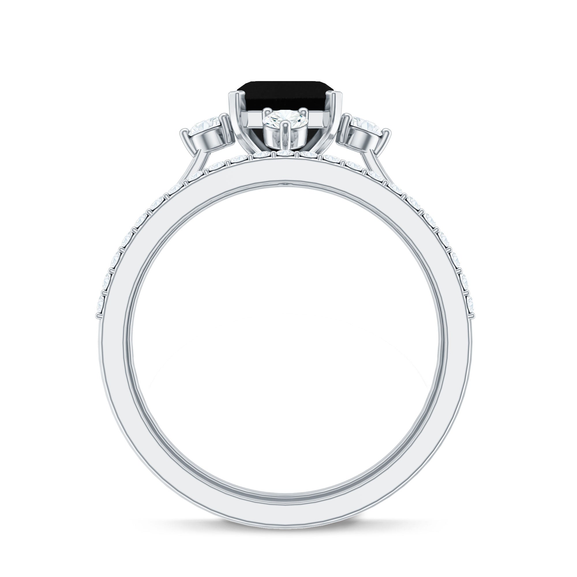 Certified 2 Carat Emerald Cut Lab Grown Black and White Diamond Engagement Ring with Enhancer