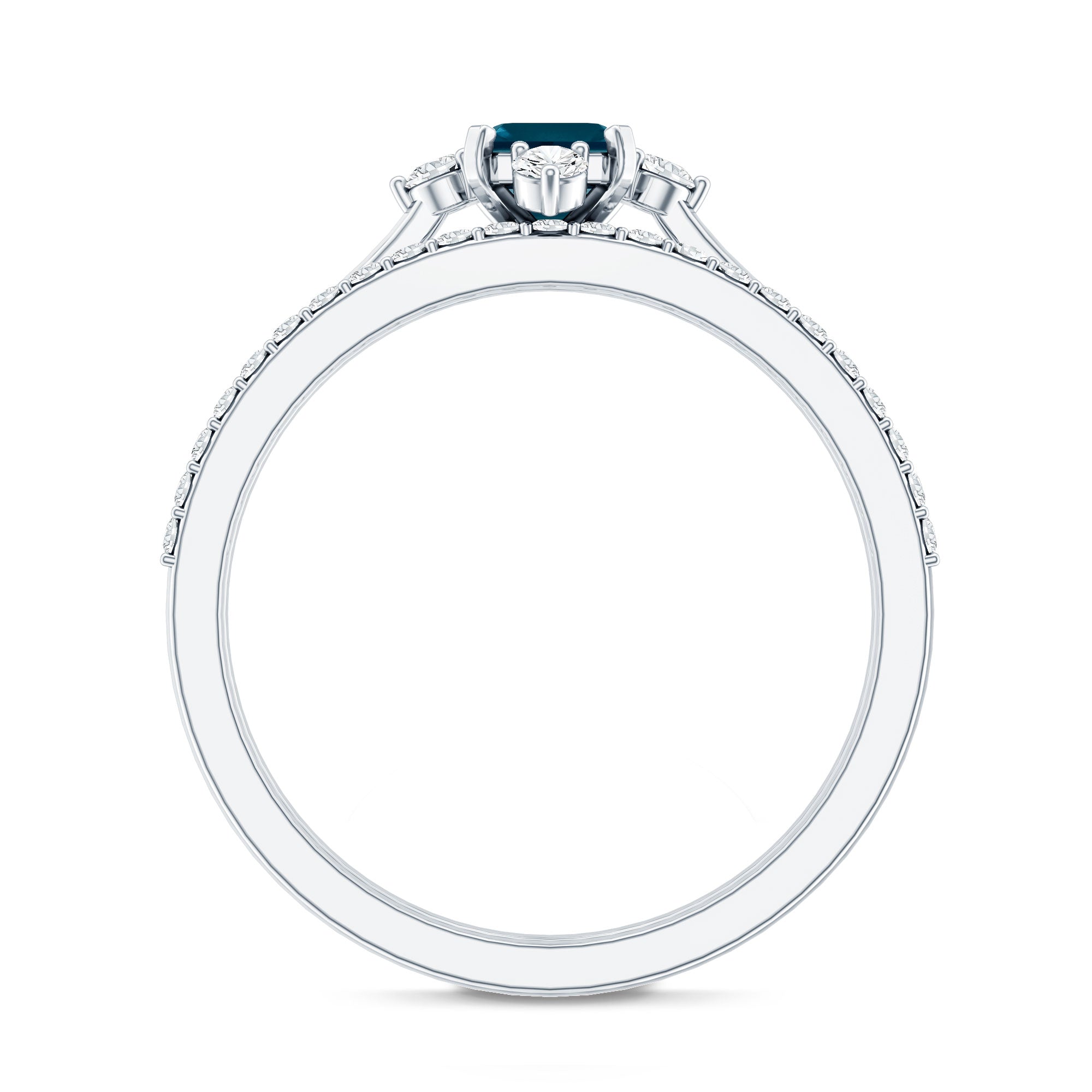 4X6mm Emerald Cut London Blue Topaz Wedding Ring Set with Diamond Band
