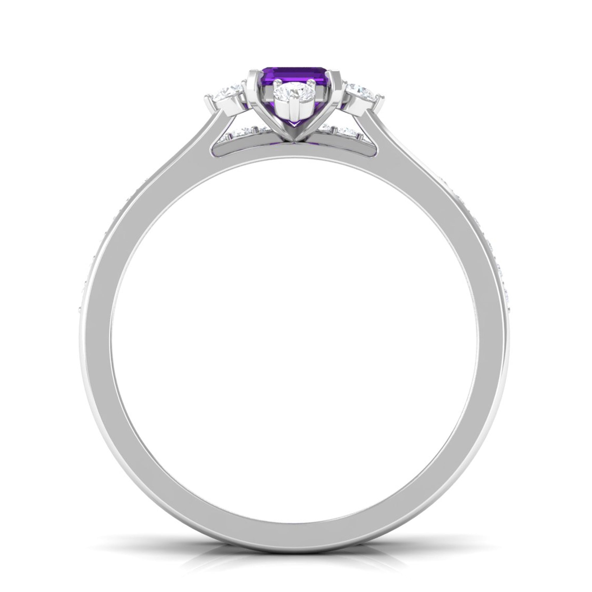 Real 1.4 Carat Amethyst Emerald Cut Engagement Wedding Ring Set with Diamond