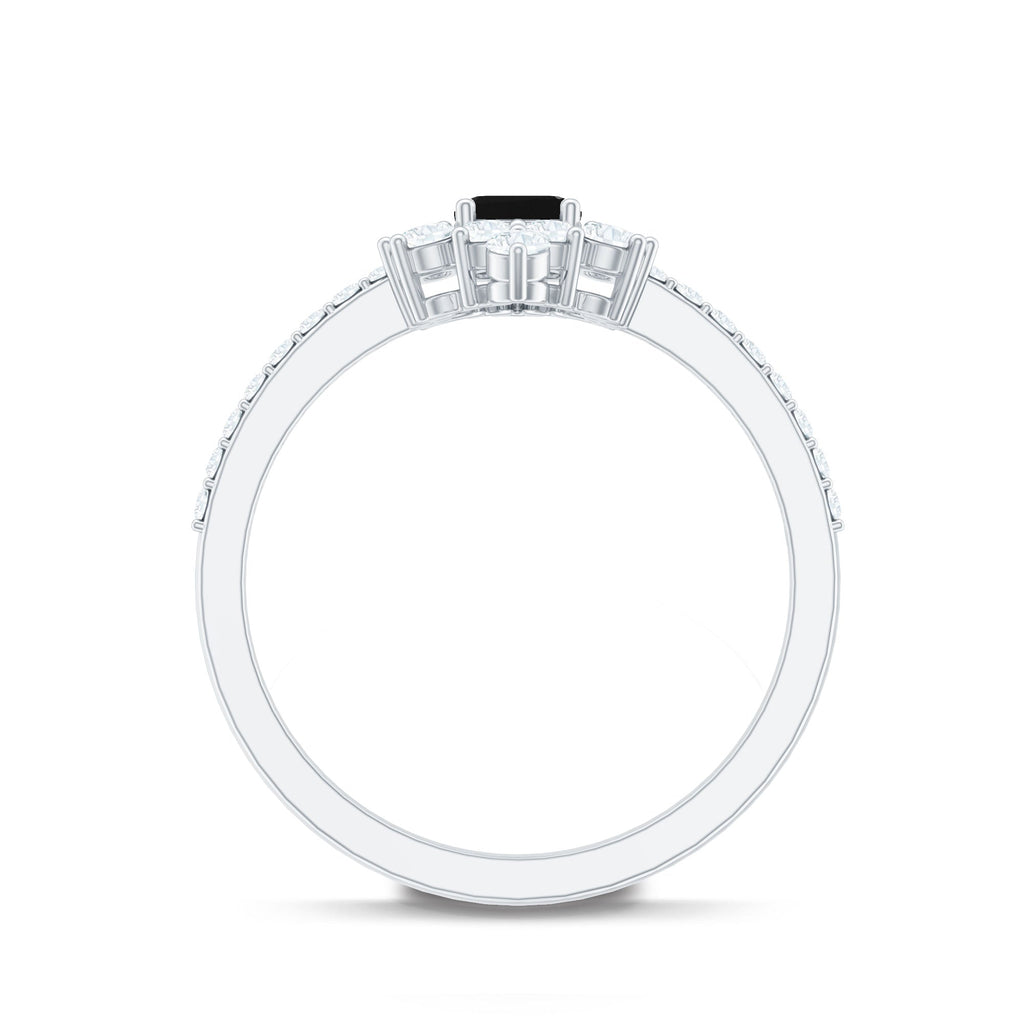 Vintage Style 1.6 Carat Lab Grown Black and White Diamond Emerald Cut Engagement Ring