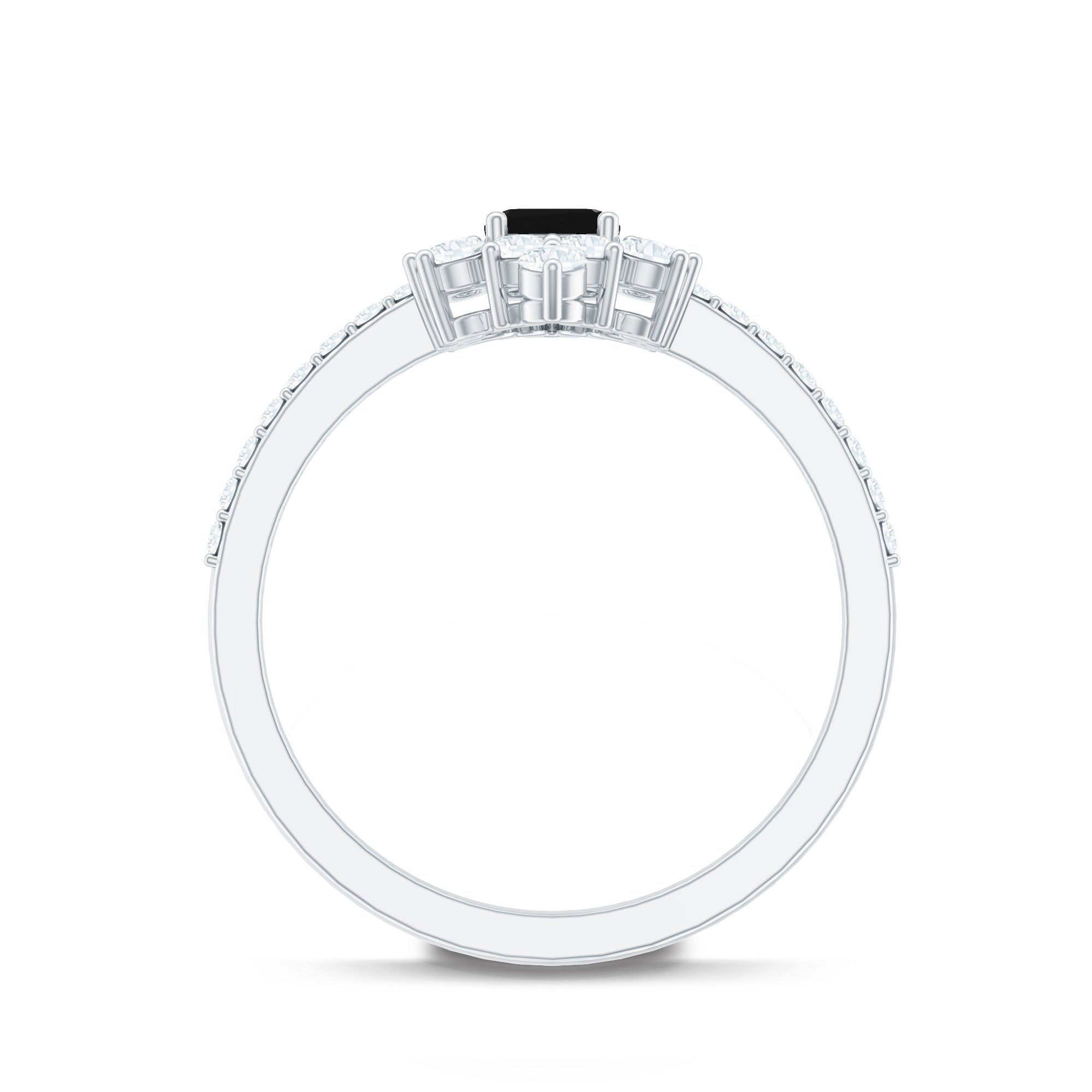 Vintage Style 1.6 Carat Lab Grown Black and White Diamond Emerald Cut Engagement Ring
