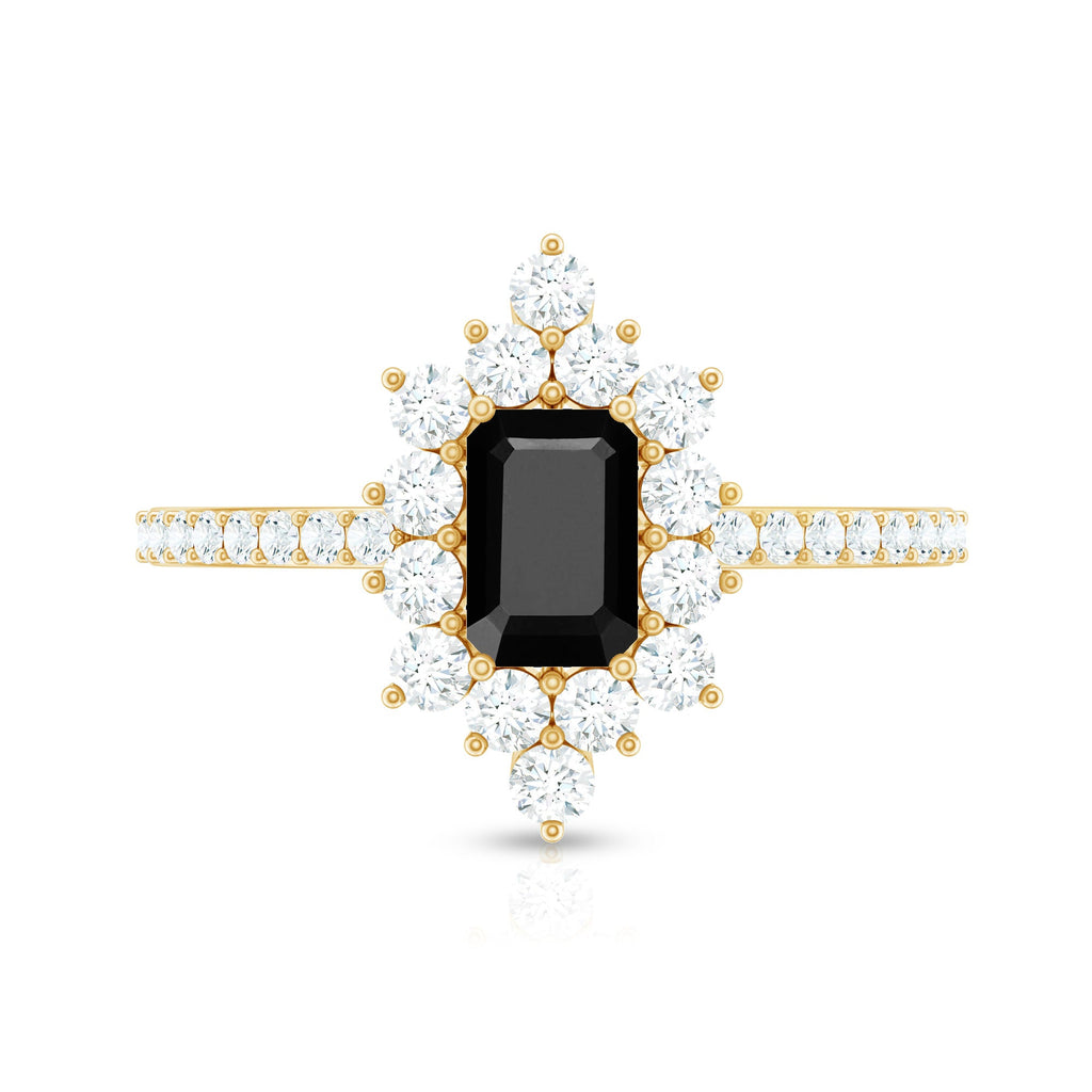 Vintage Style 1.6 Carat Lab Grown Black and White Diamond Emerald Cut Engagement Ring