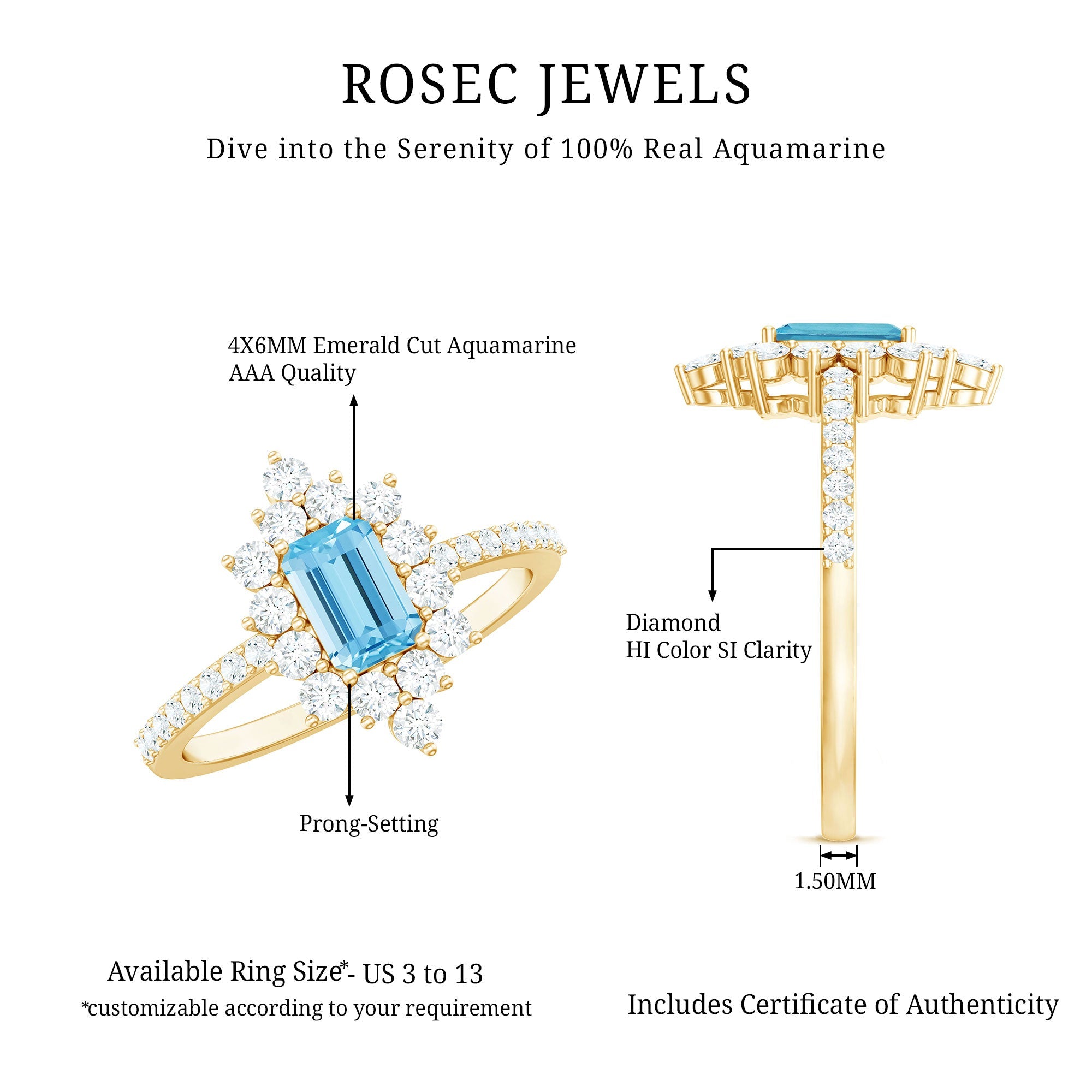 Vintage Looking Aquamarine and Diamond Halo Engagement Ring