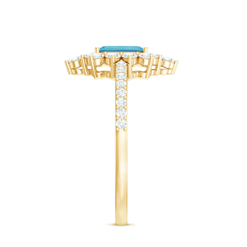Vintage Looking Aquamarine and Diamond Halo Engagement Ring