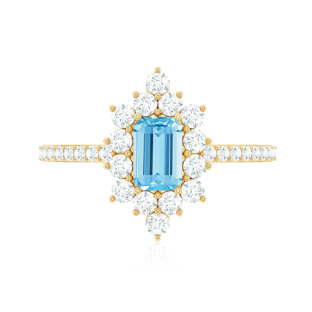 Vintage Looking Aquamarine and Diamond Halo Engagement Ring