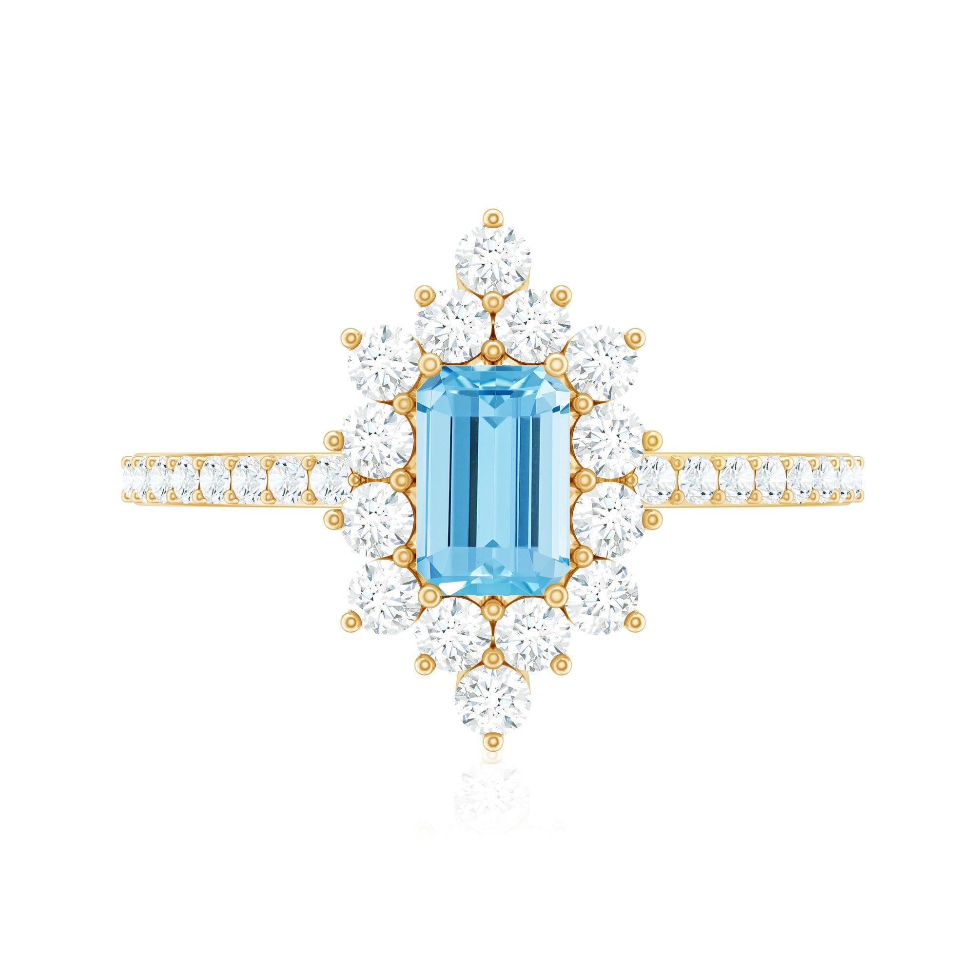 Vintage Looking Aquamarine and Diamond Halo Engagement Ring