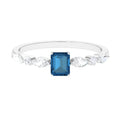 4X6mm Emerald Cut London Blue Topaz Solitaire Ring with Diamond