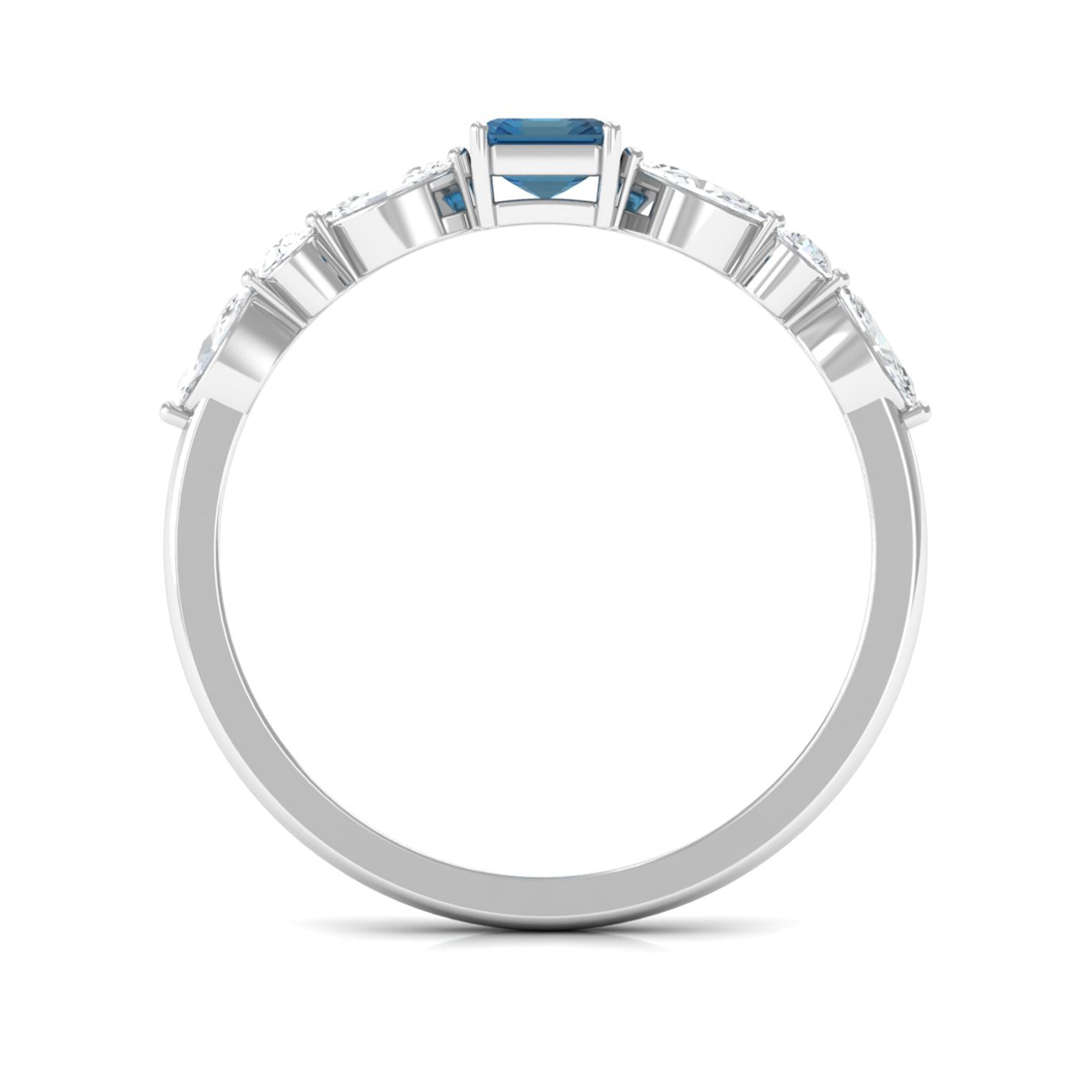 4X6mm Emerald Cut London Blue Topaz Solitaire Ring with Diamond