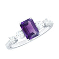 Real 1.4 Carat Emerald Cut Amethyst Engagement Ring with Moissanite