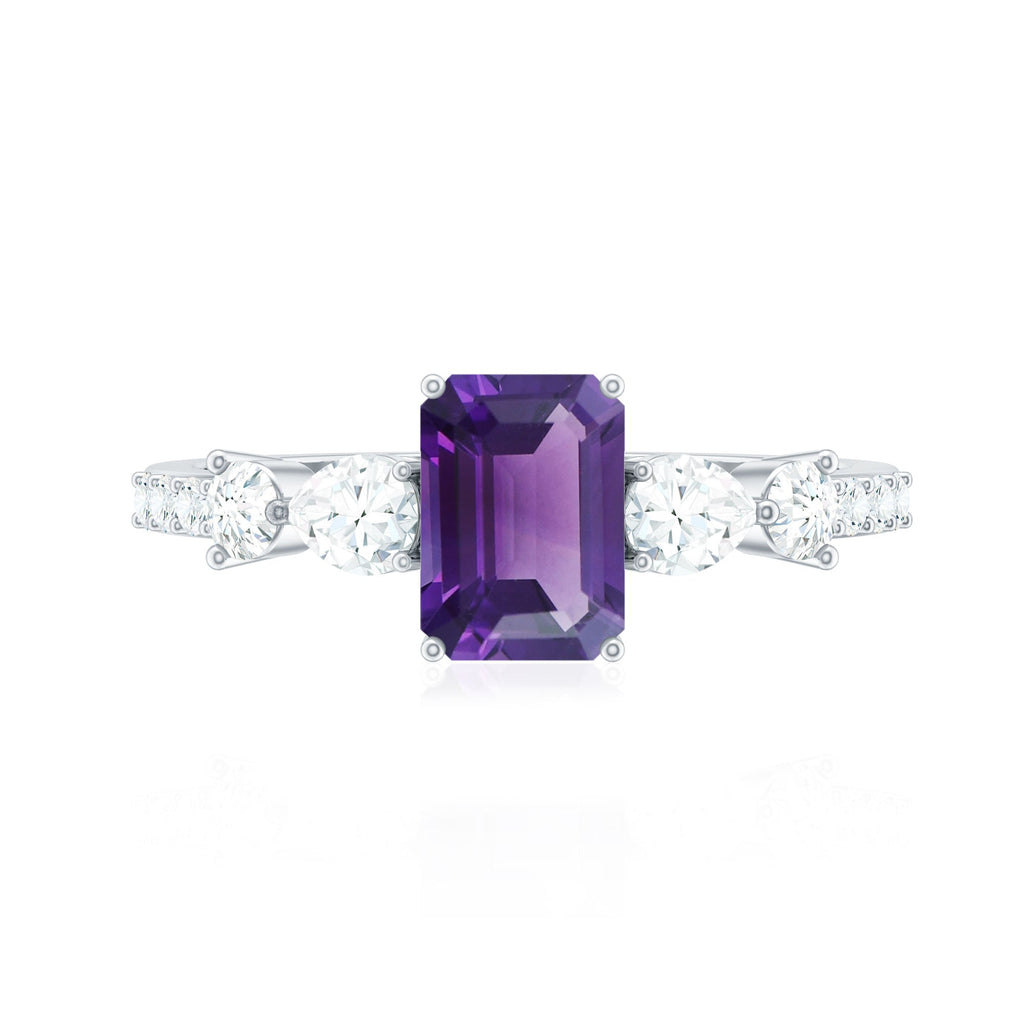 Real 1.4 Carat Emerald Cut Amethyst Engagement Ring with Moissanite