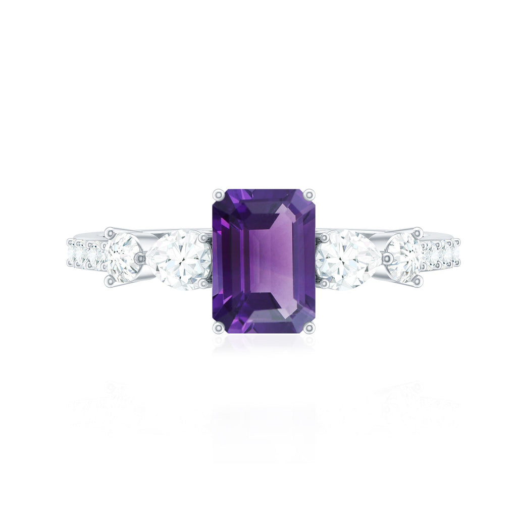 Real 1.4 Carat Emerald Cut Amethyst Engagement Ring with Moissanite