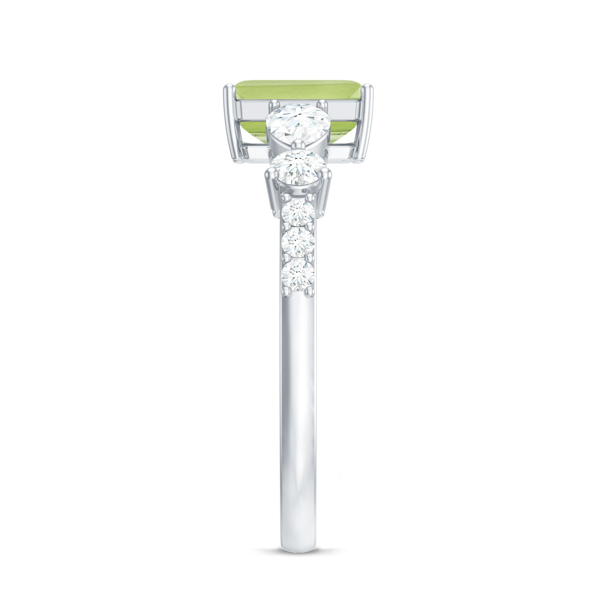 Natural 1.8 Carat Peridot Emerald Cut Engagement Ring with Side Stones