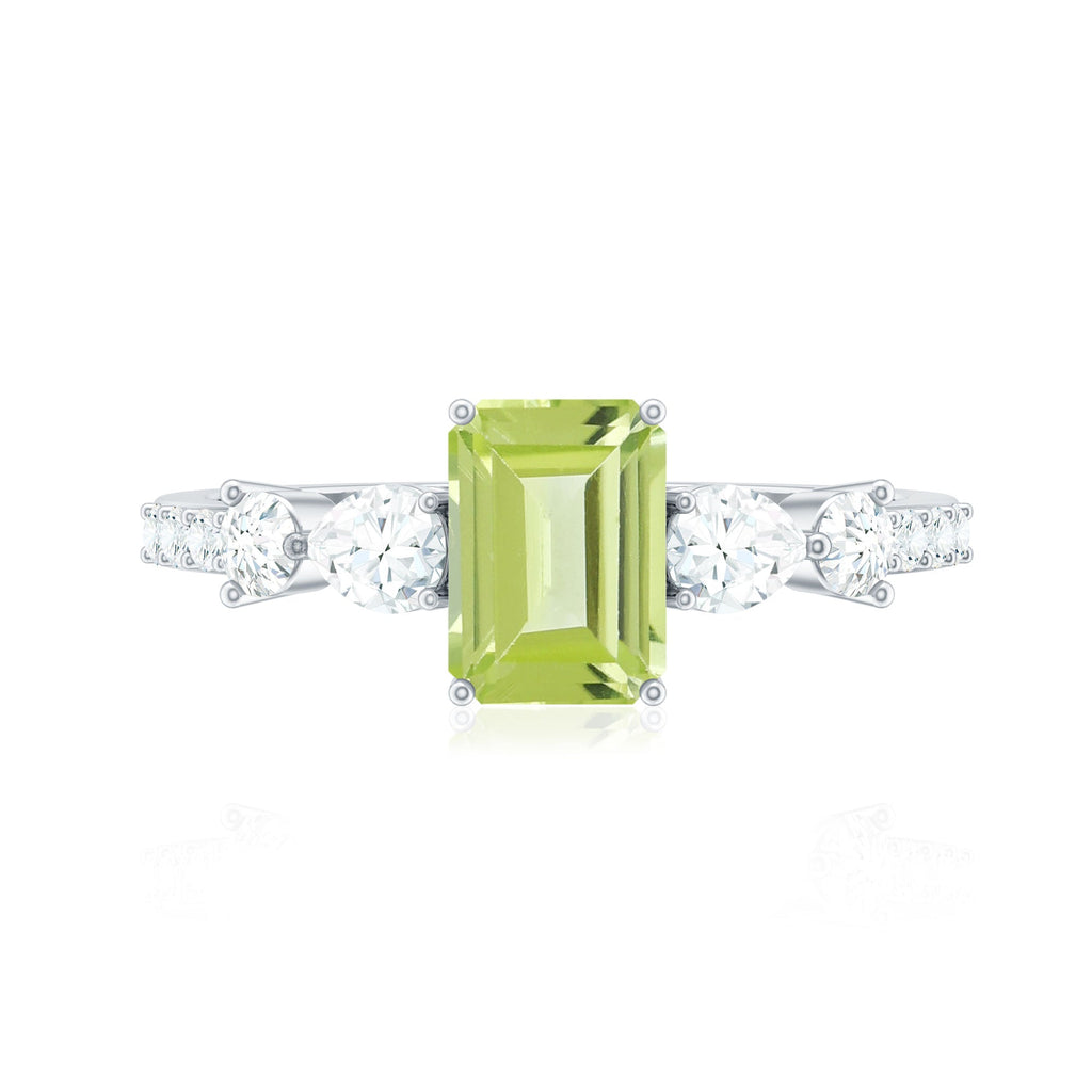 Natural 1.8 Carat Peridot Emerald Cut Engagement Ring with Side Stones