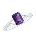 1.4 Carat Amethyst Emerald Cut Engagement Ring with Diamond Split Shank