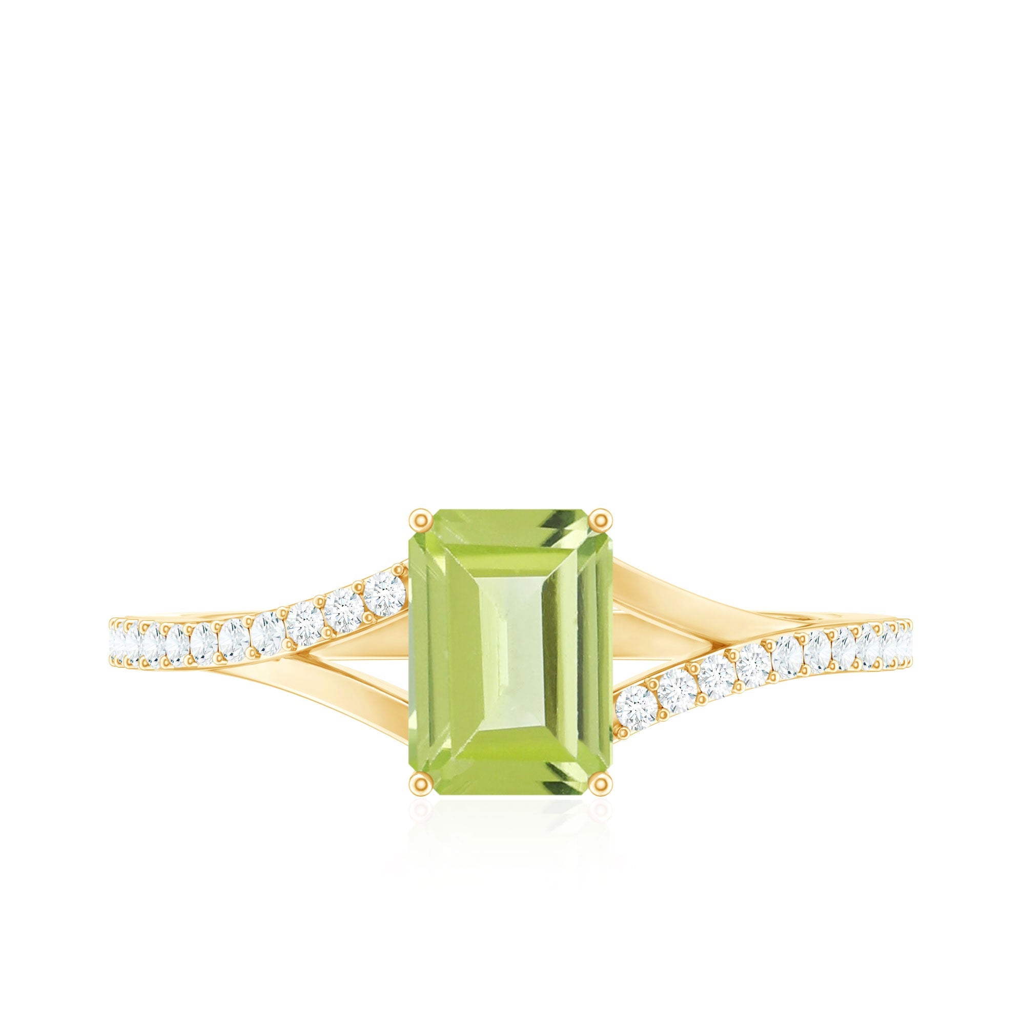 1.8 Carat Peridot Emerald Cut Engagement Ring with Diamond Split Shank