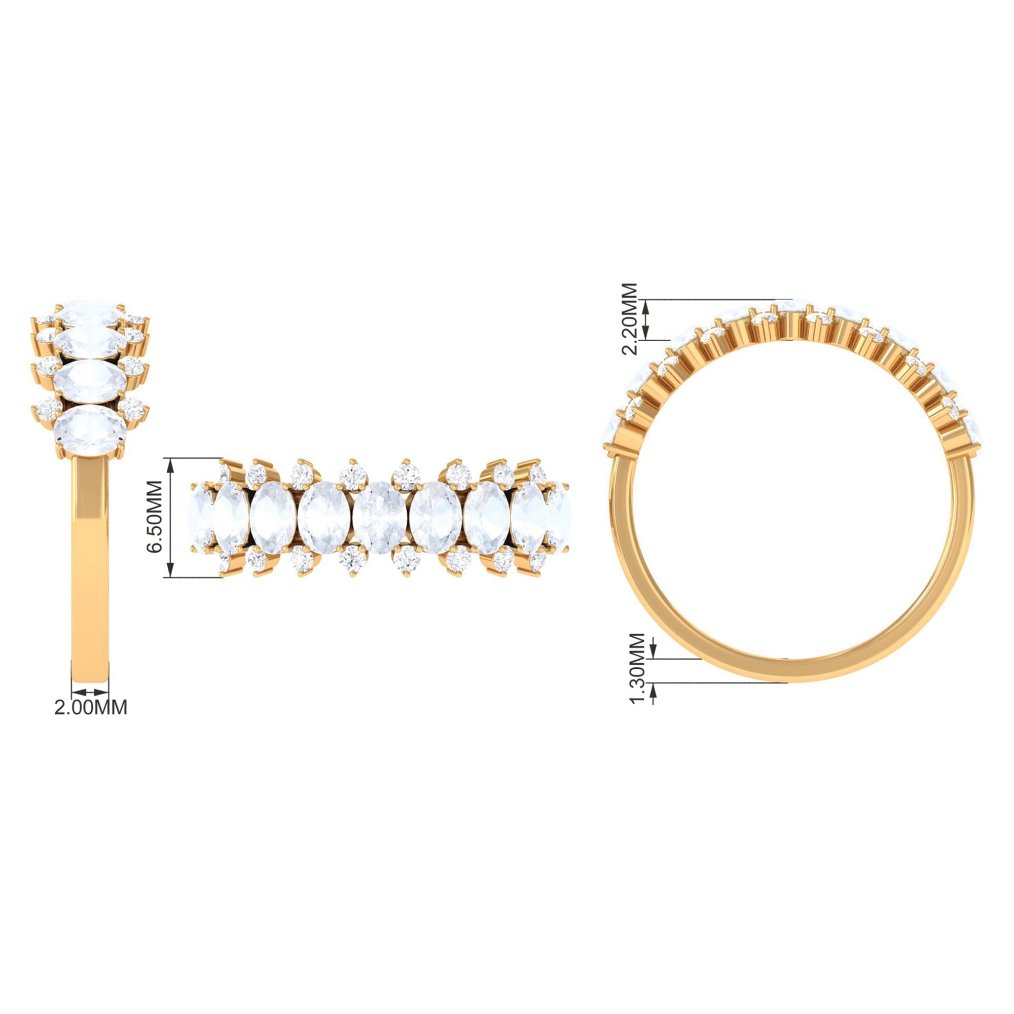 2.5 CT Moonstone and Diamond Semi Eternity Ring