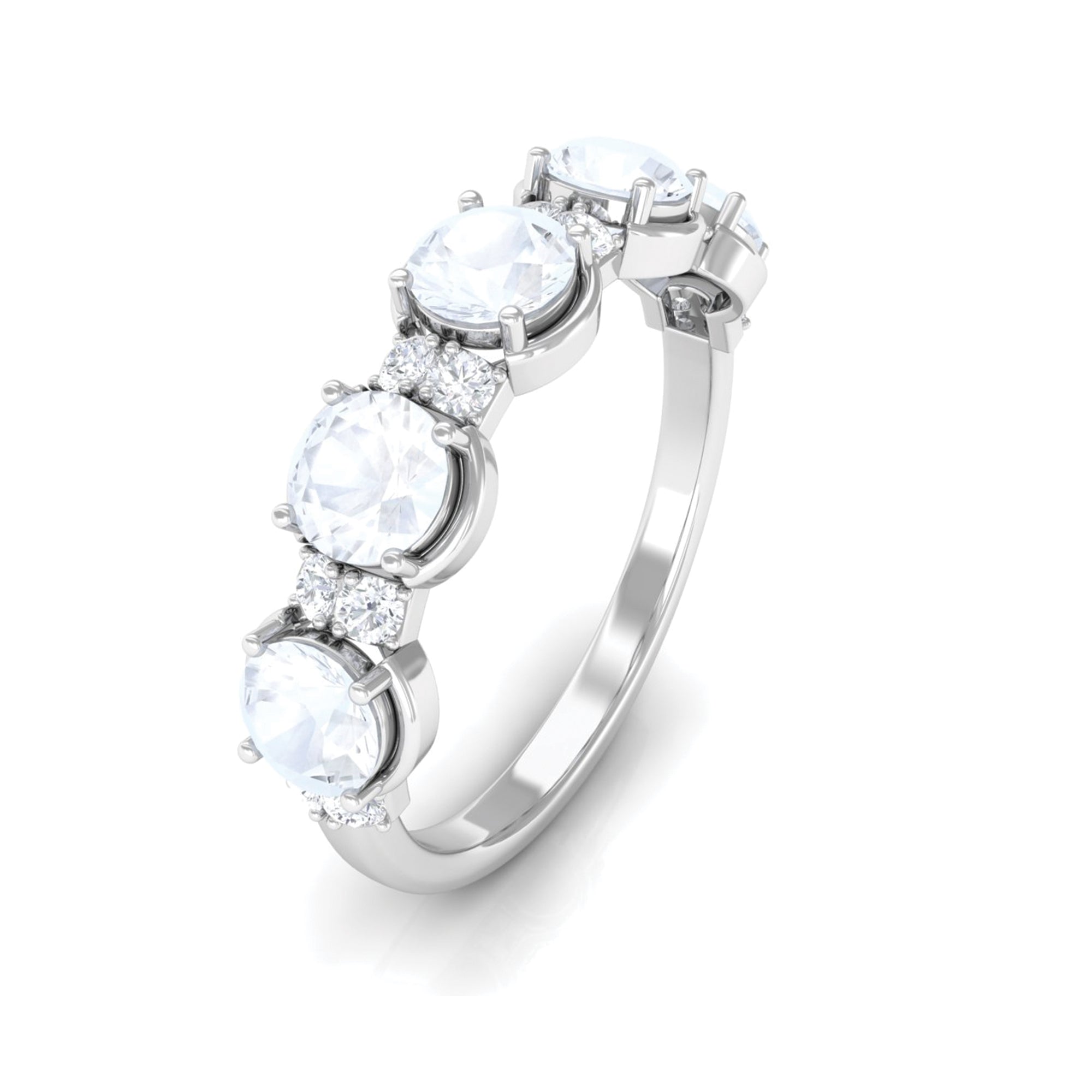 2 CT Genuine Moonstone and Diamond Half Eternity Ring