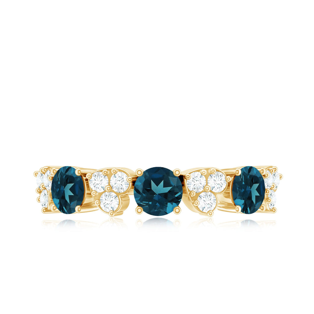 Natural London Blue Topaz Semi Eternity Ring with Diamond