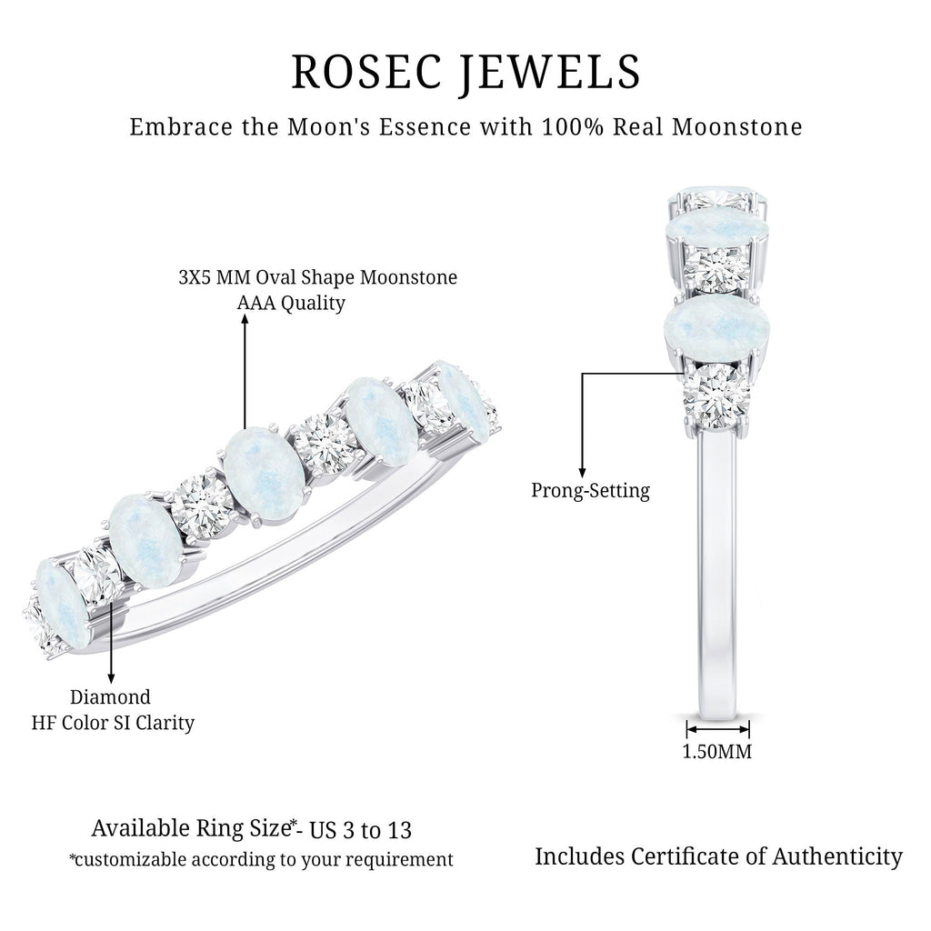 1.5 CT Alternate Moonstone and Diamond Semi Eternity Ring