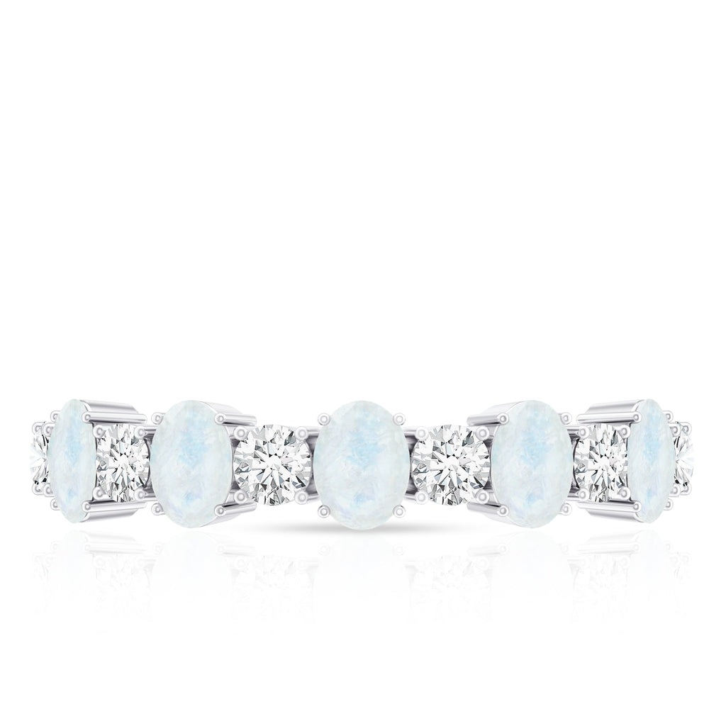 1.5 CT Alternate Moonstone and Diamond Semi Eternity Ring