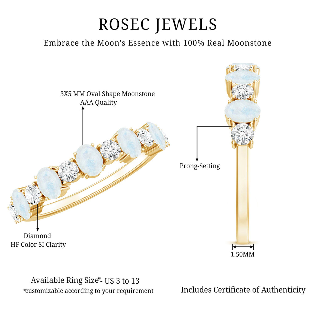1.5 CT Alternate Moonstone and Diamond Semi Eternity Ring