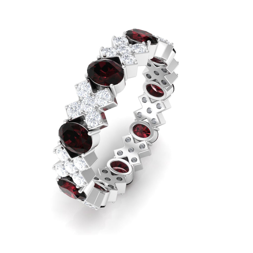 Certified Real Oval Garnet Diamond Eternity Ring