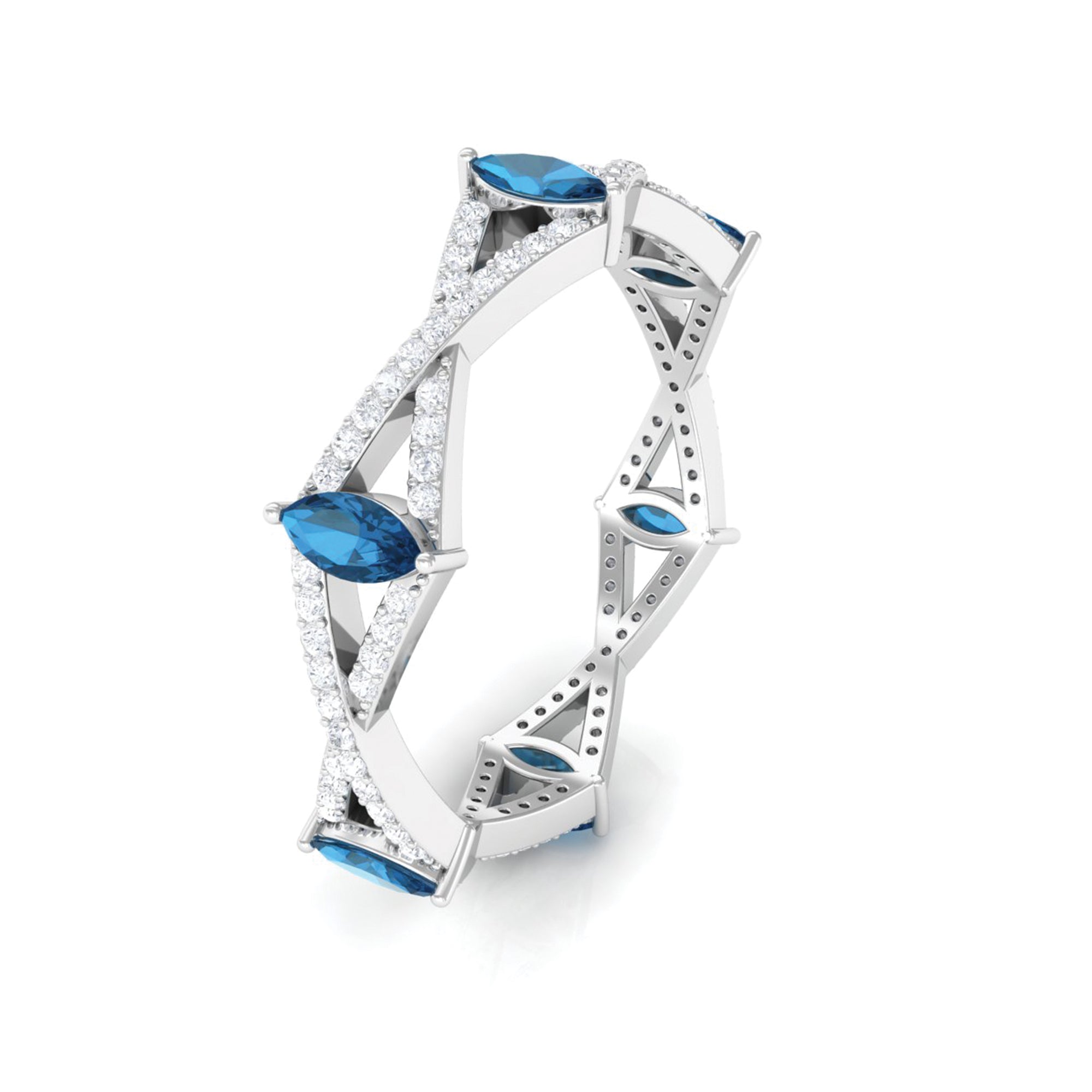 Marquise London Blue Topaz Crossover Eternity Band with Diamond
