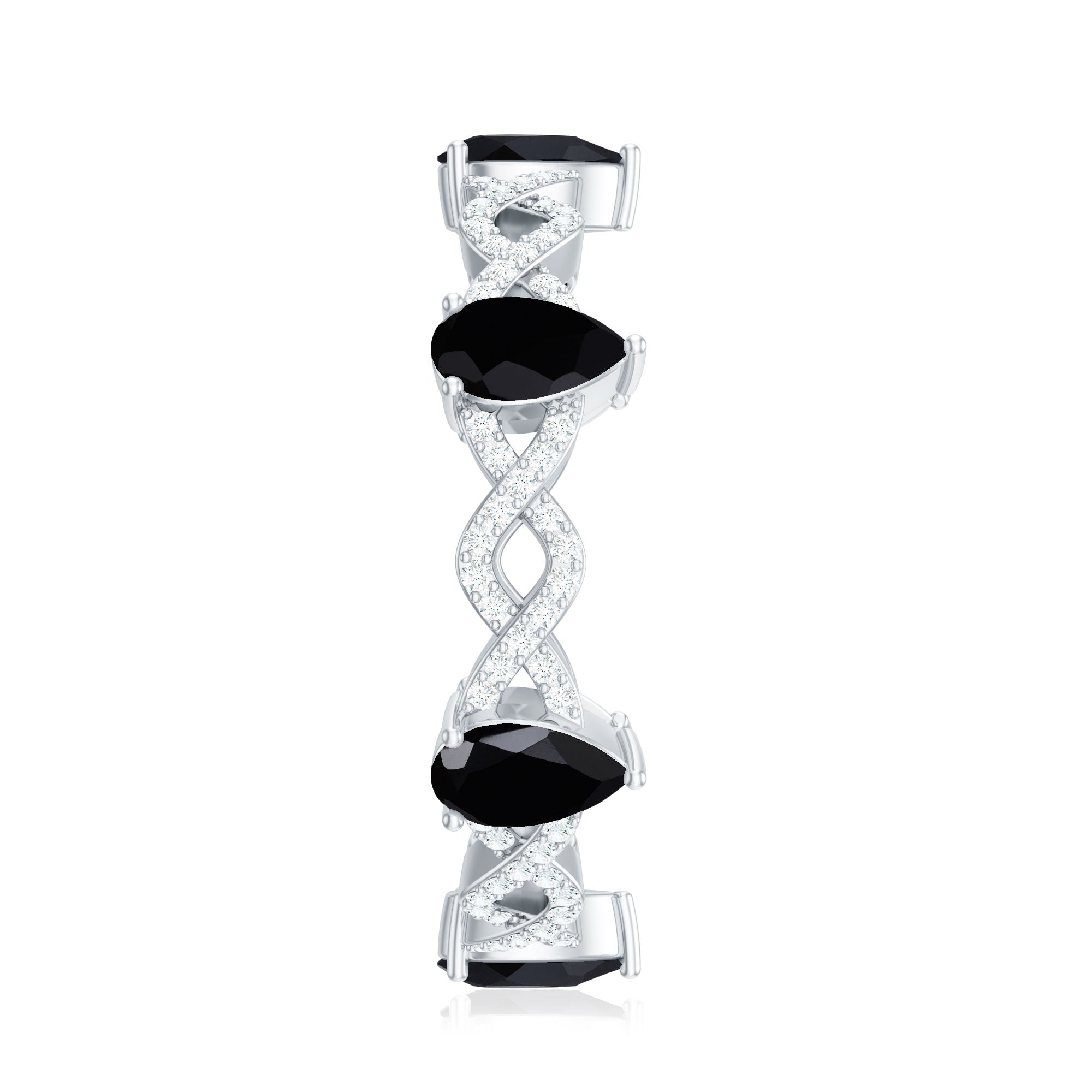 Natural Pear Shape Black Spinel Diamond Eternity Ring with Crossover Band