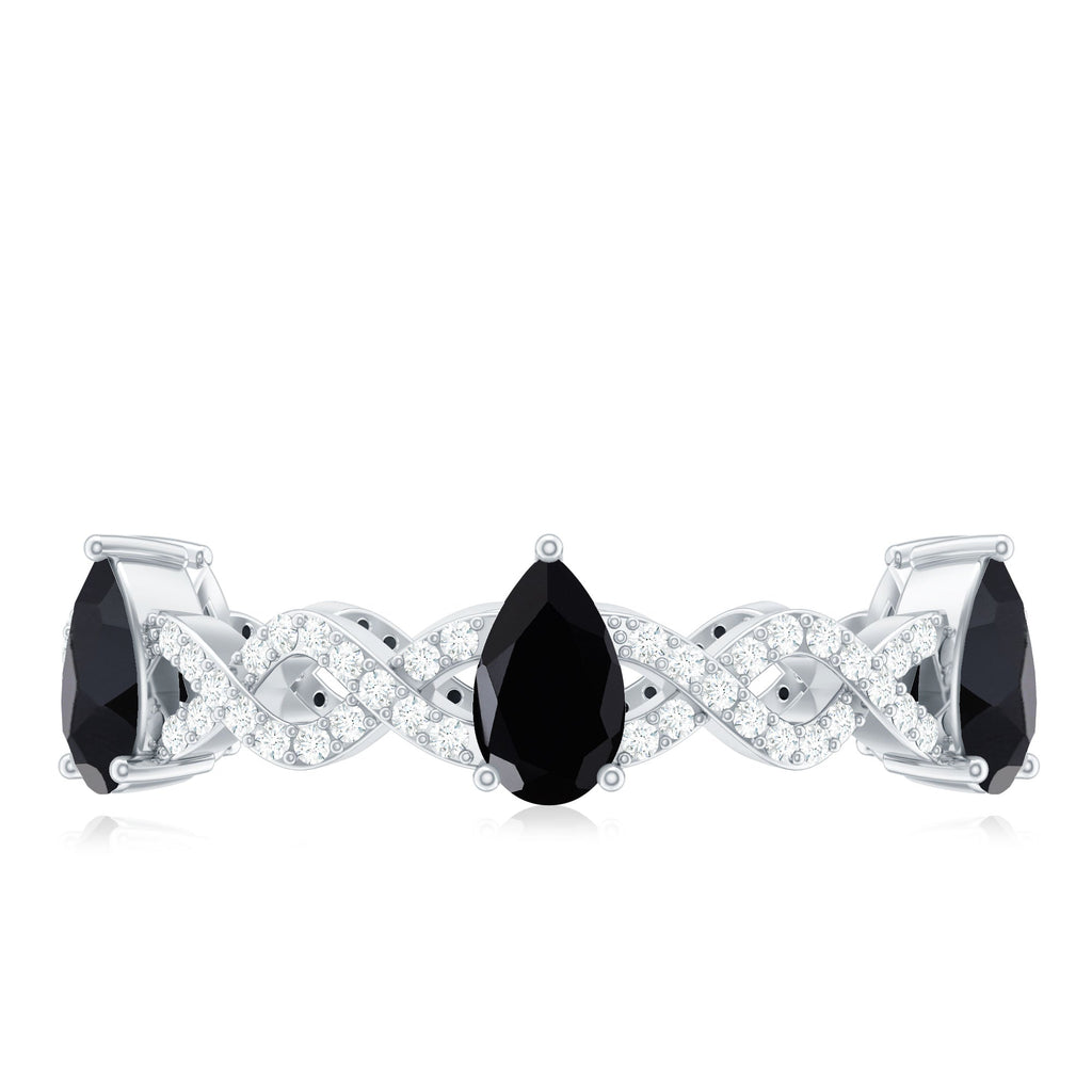 Natural Pear Shape Black Spinel Diamond Eternity Ring with Crossover Band