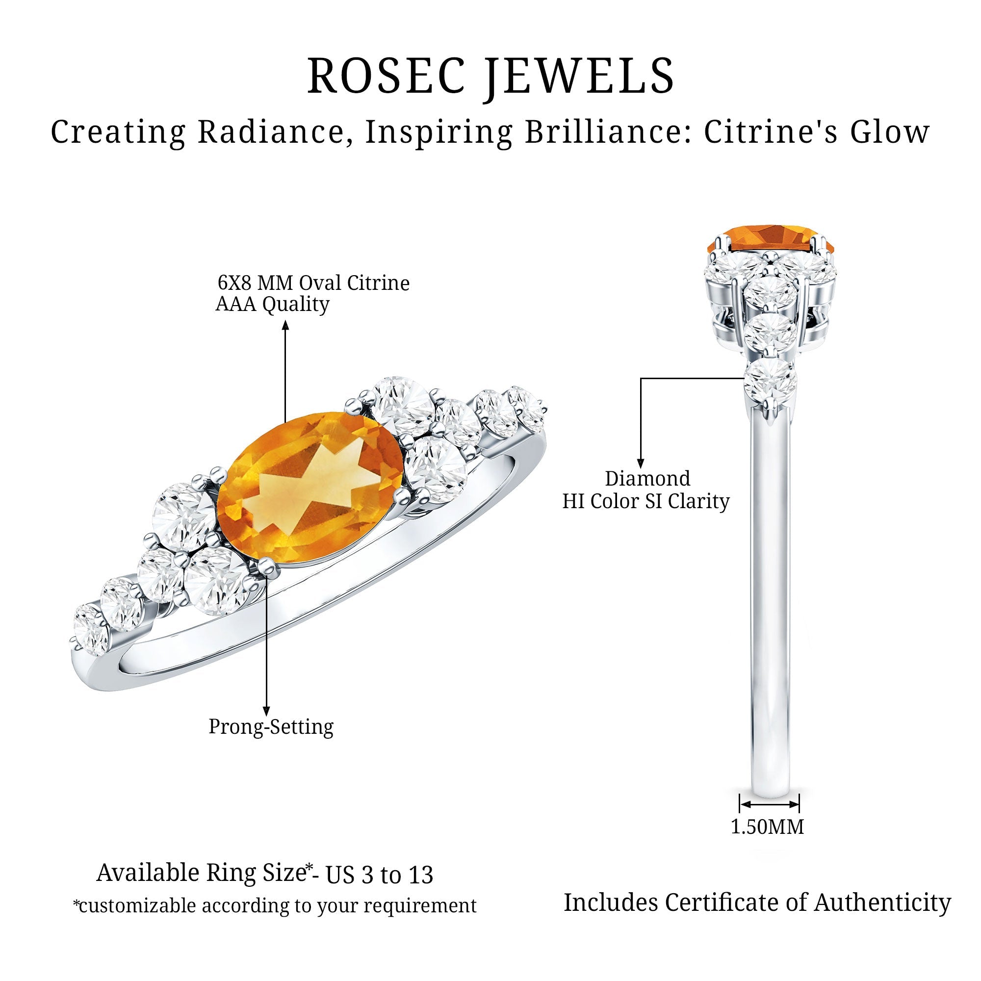 Certified Real Oval Citrine East West Engagement Ring with Diamond
