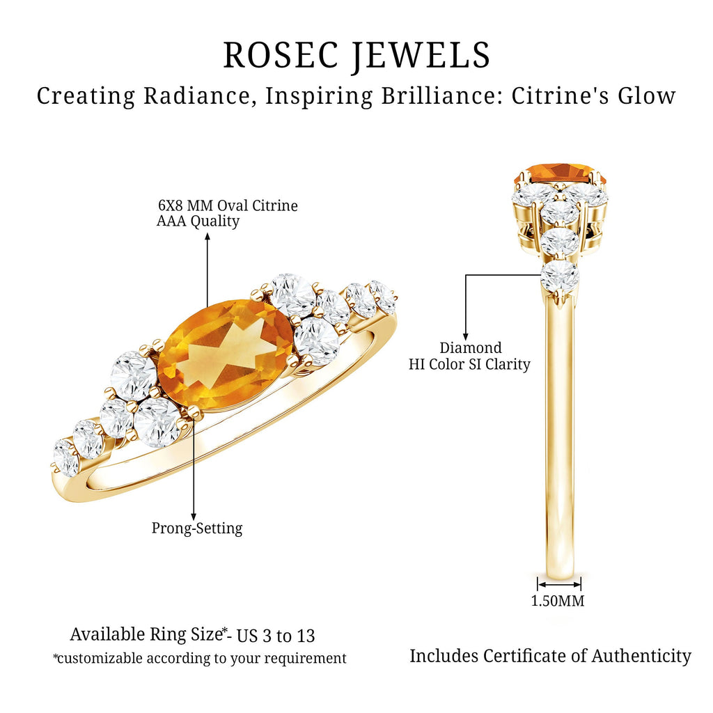 Certified Real Oval Citrine East West Engagement Ring with Diamond